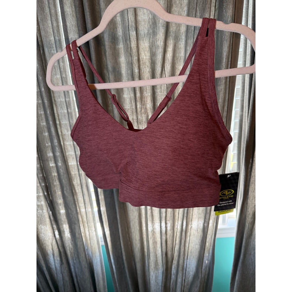 Athletic Works ButterCore Sports Bra Mauve Heather V-Neck Low Impact Large 12-14